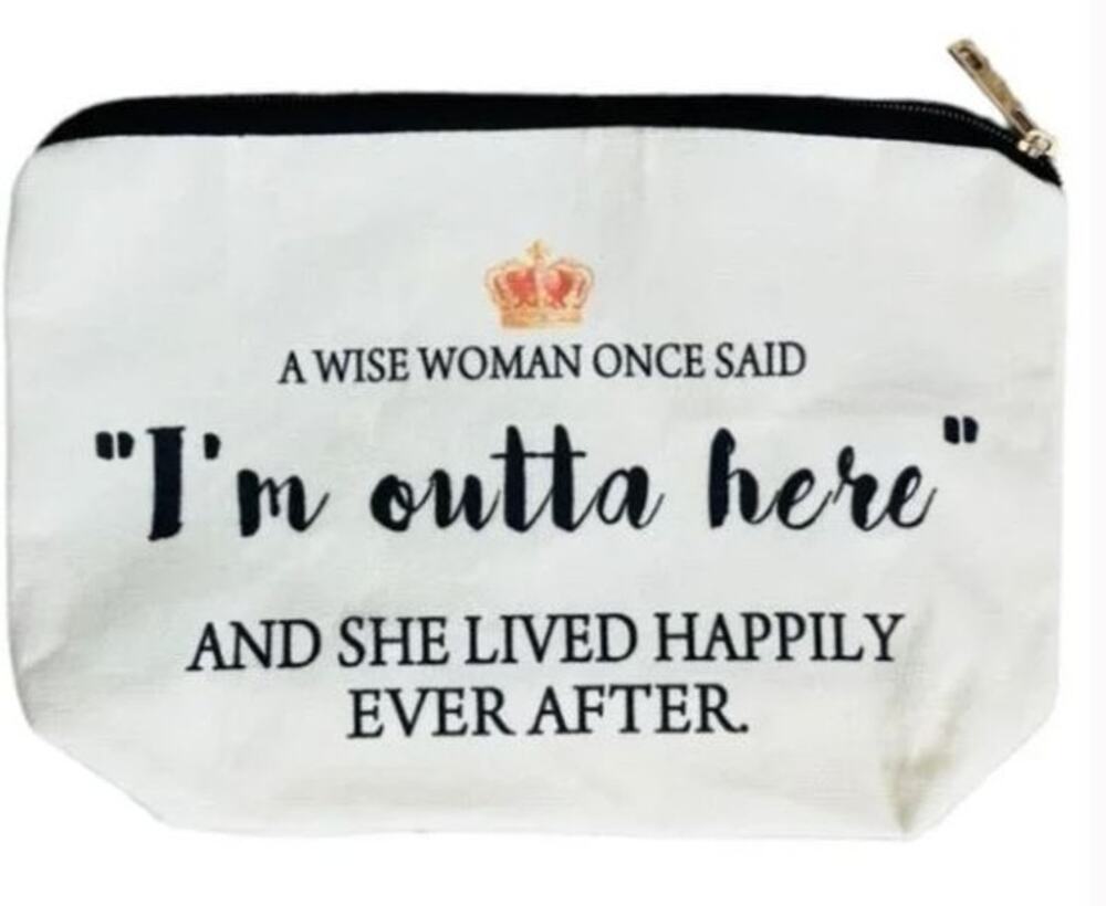 New "I'm outta here" Makeup Cosmetic Bag Travel Pouch Canvas Everyday Essentials